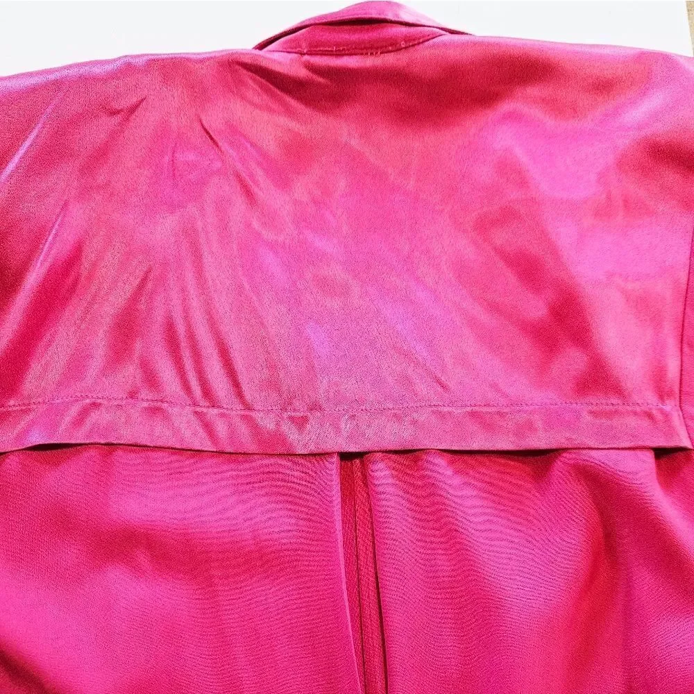 Vintage Forenza 80s Retro Fuchsia Satin Oversized Duster Yoked Waist Pant Set 10